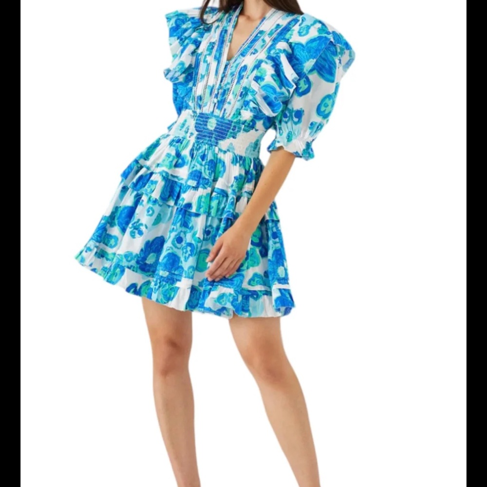 Floral Blue Puff Sleeve Dress